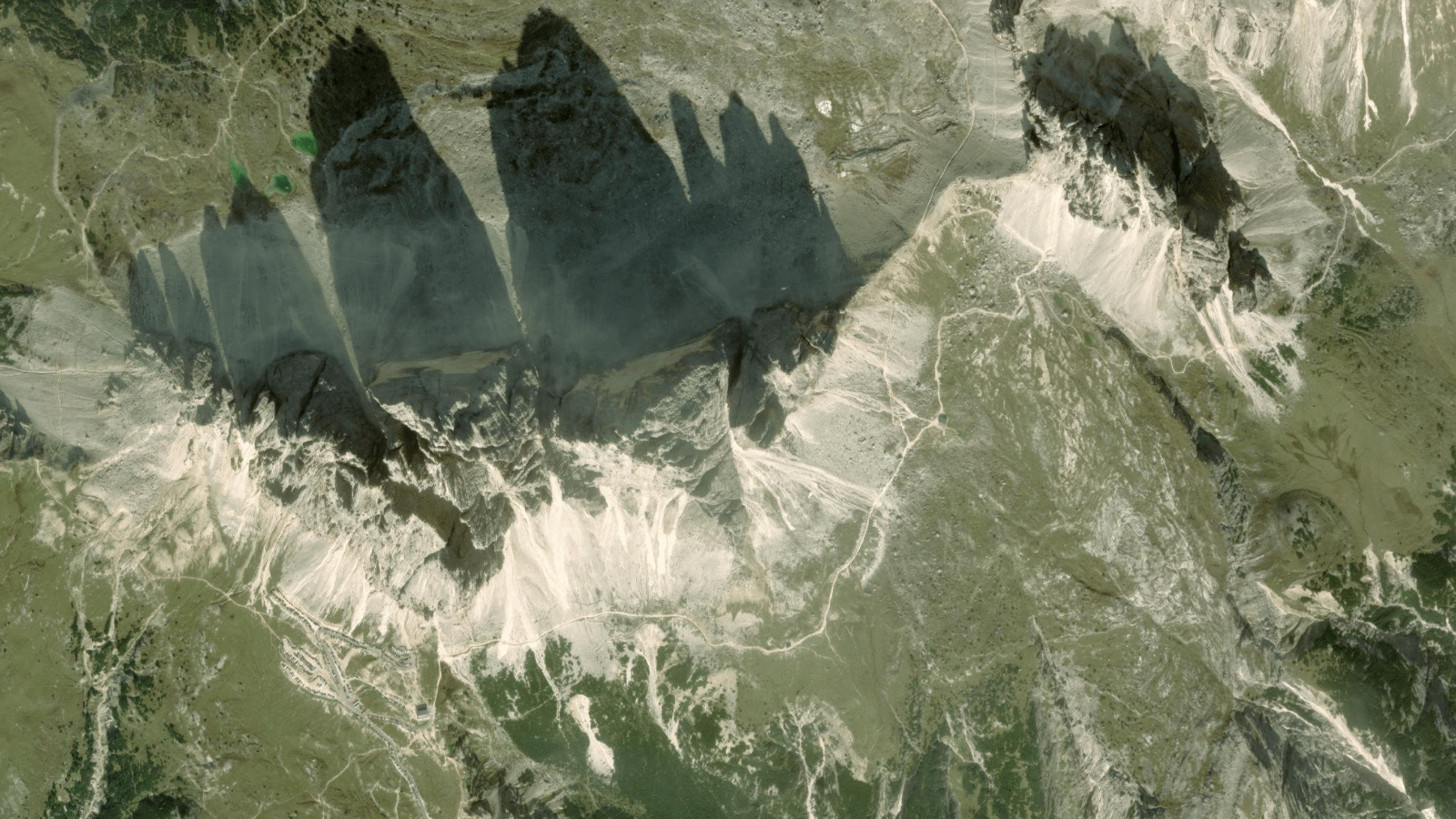 Satellite view of Tre Cime di Lavaredo, Dolomites